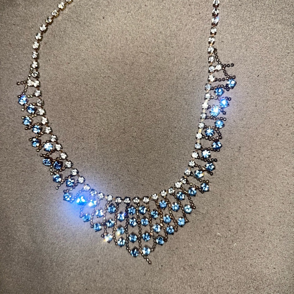 Womens light blue and silver jeweled necklace